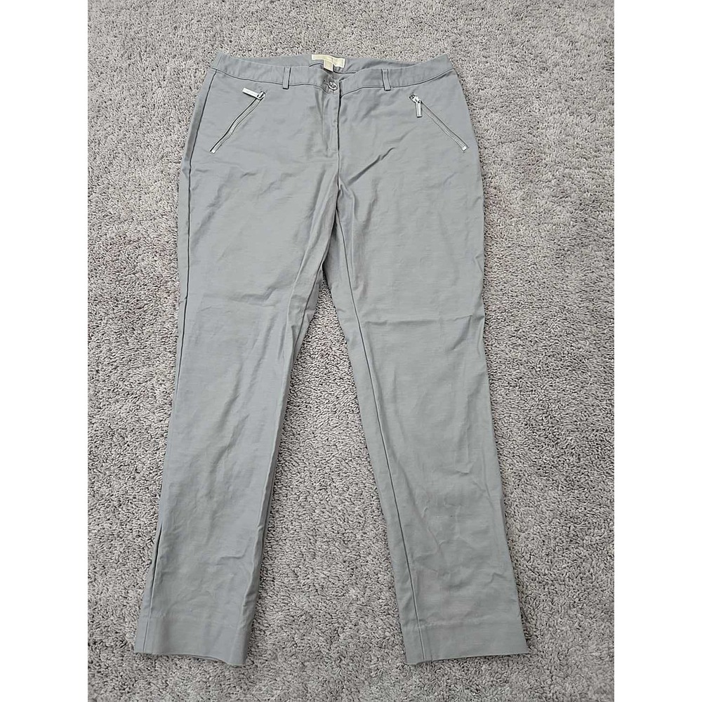 Michael Kors Chino Pants Womens 12 Gray Mid Rise Zip Pockets‎ Office Casual